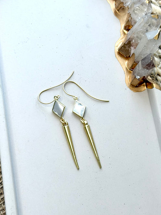 Mother of Pearl + Matte Gold Spike Earrings
