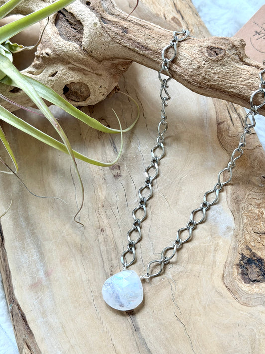 Chunky Moonstone + Silver Pendant Necklace