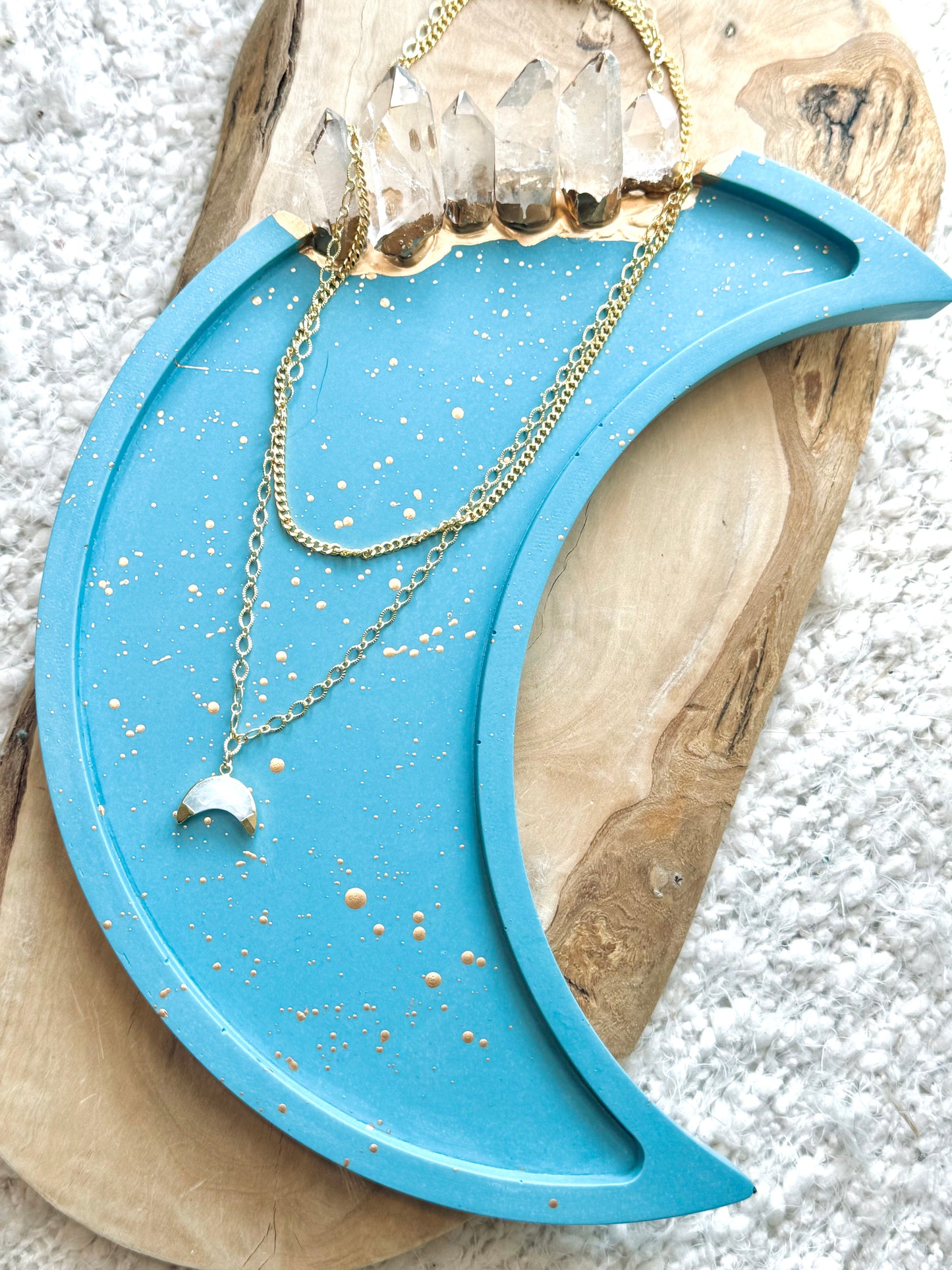 Rainbow Moonstone Moon + Gold Duet Necklace