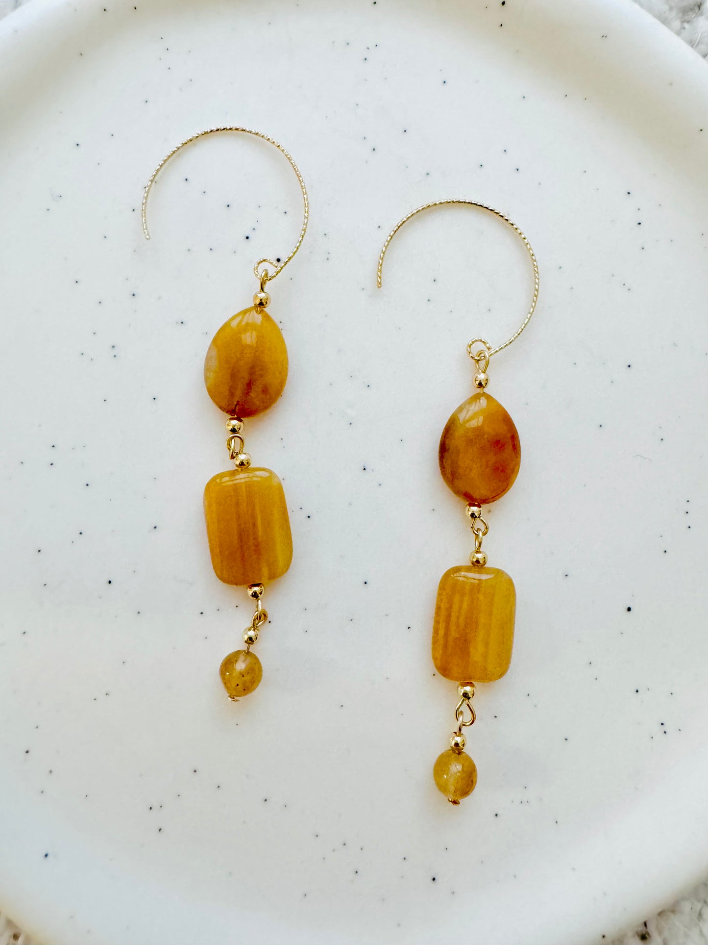 Yellow Botswana Agate + Gold Drop Earrings