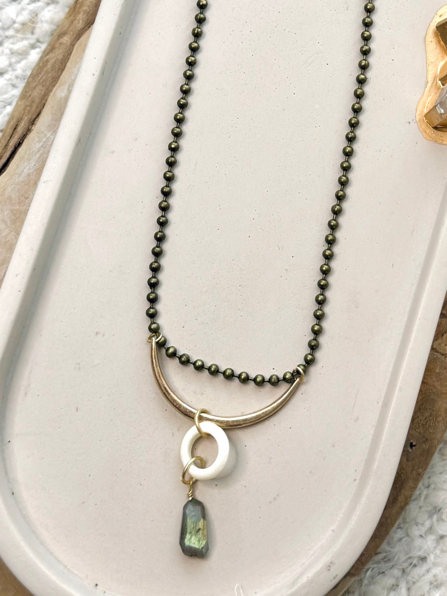 Labradorite + Mixed Metals Horseshoe Necklace