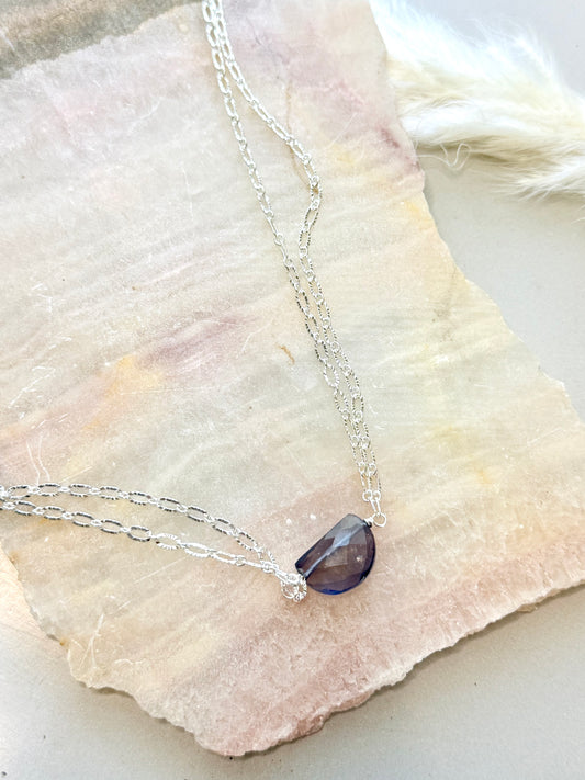 Iolite + Silver Half Moon Necklace