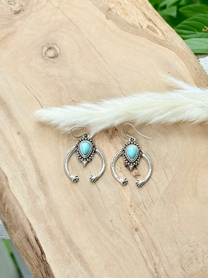 Turquoise + Silver Mini Crescent Earrings