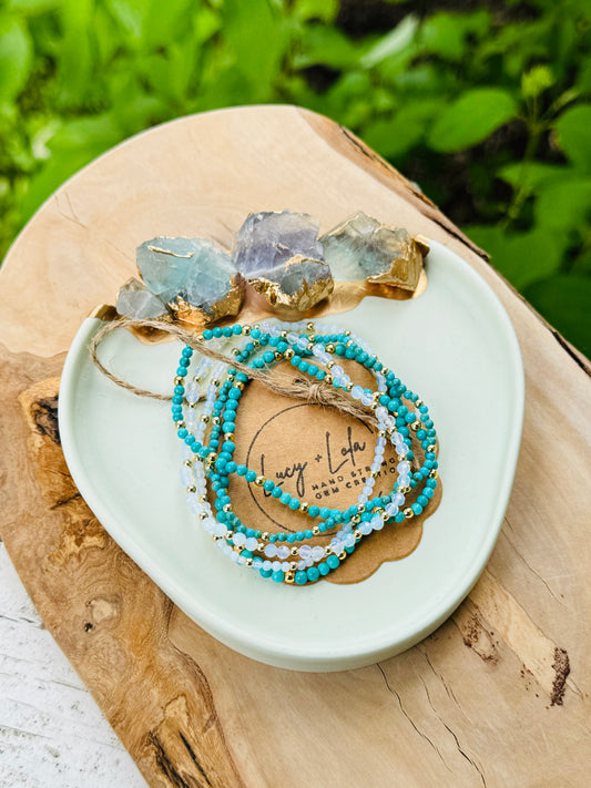 Turquoise + Opalite in Gold Stack (5-stack)