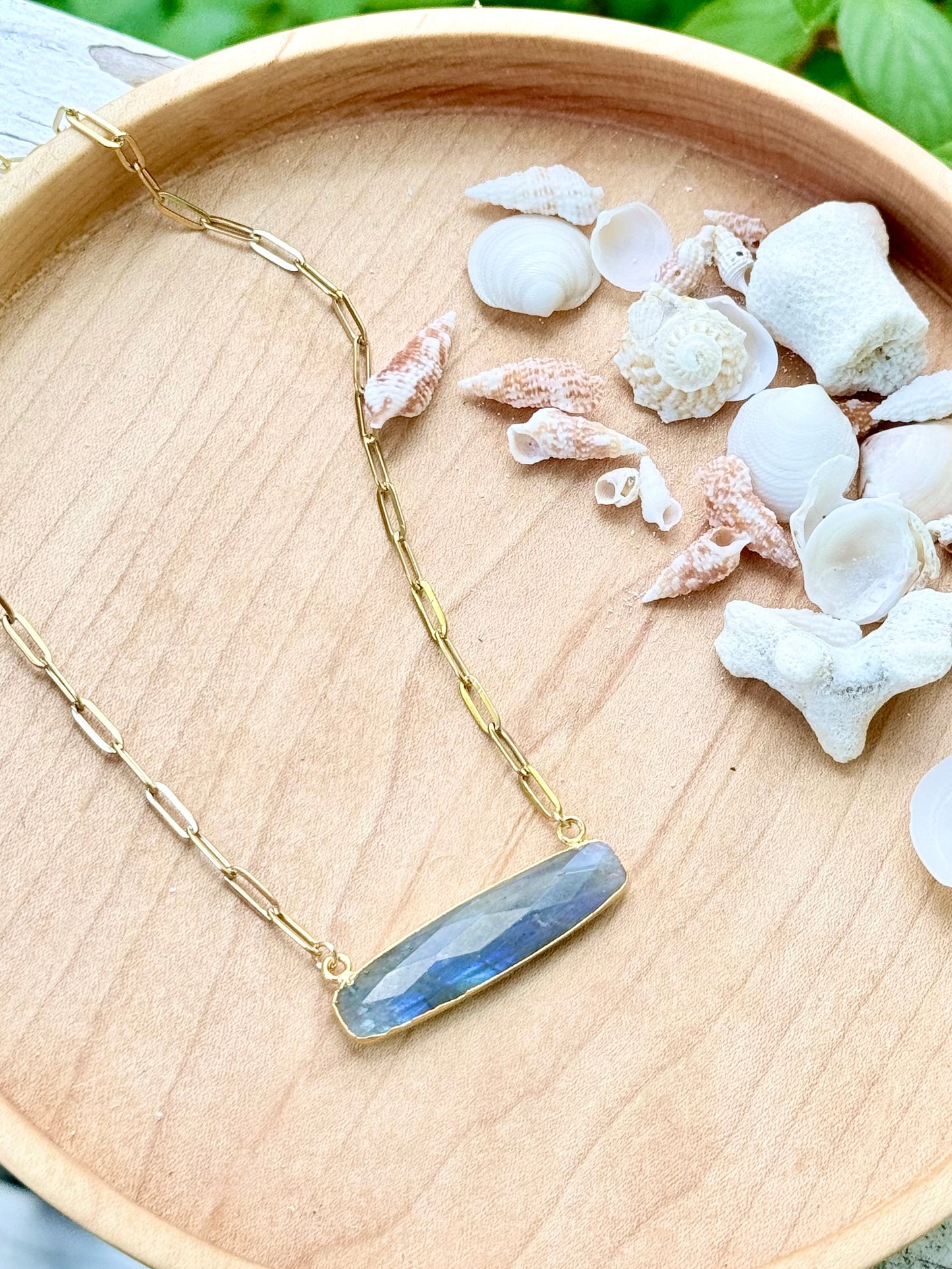 Labradorite + Gold Bar Necklace