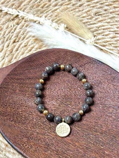 Chocolate Labradorite + Gold Chunky Charm Band