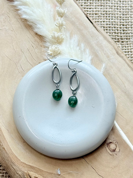 Emerald + Matte Silver Twist Earrings