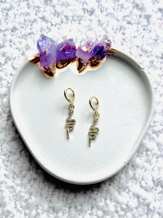 Gold + Crystal Snake Huggie Earrings