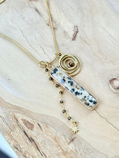 Dalmatian Jasper + Gold Stainless Steel Necklace