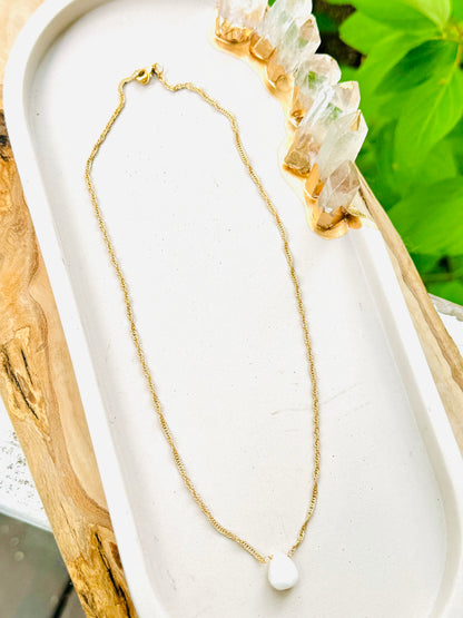 White Opal + Matte Gold Necklace