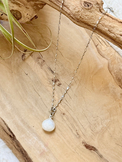 Rainbow Moonstone + Silver Stainless Steel Necklace