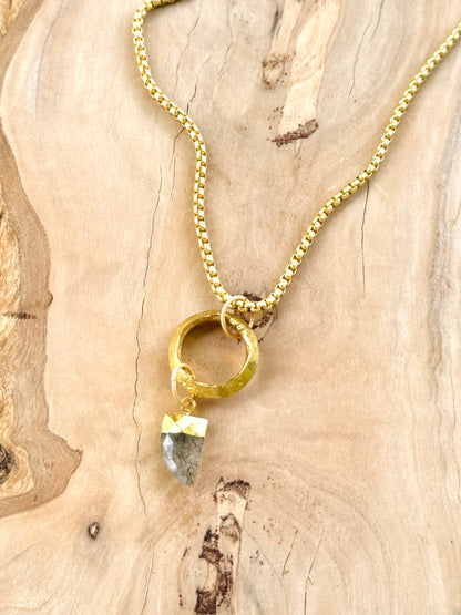 Rutilated Quartz + Matte Gold Boho Necklace