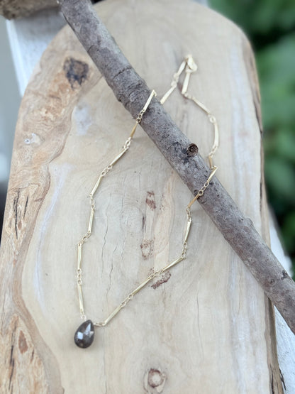 Chocolate Sapphire + Matte Gold Necklace