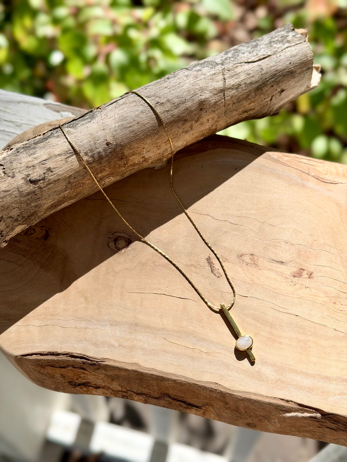 Rainbow Moonstone + Gold Drop Pendant Necklace