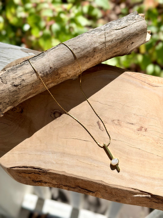 Rainbow Moonstone + Gold Drop Pendant Necklace