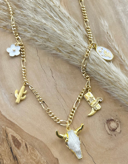 White + Gold Boho Western Charm Necklace