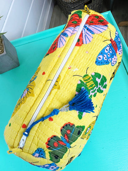 Yellow Butterfly Quilted Cosmetics Bag