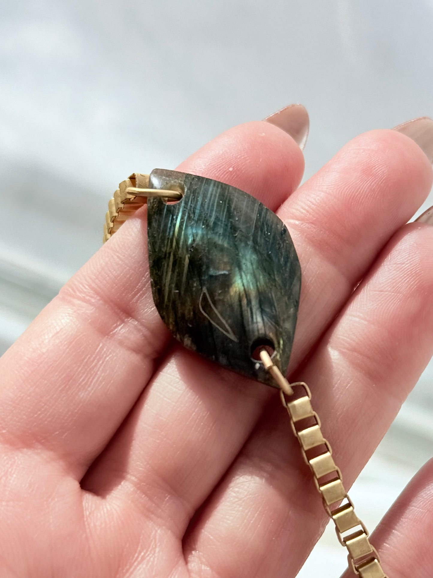 Labradorite + Matte Gold Box Link Necklace