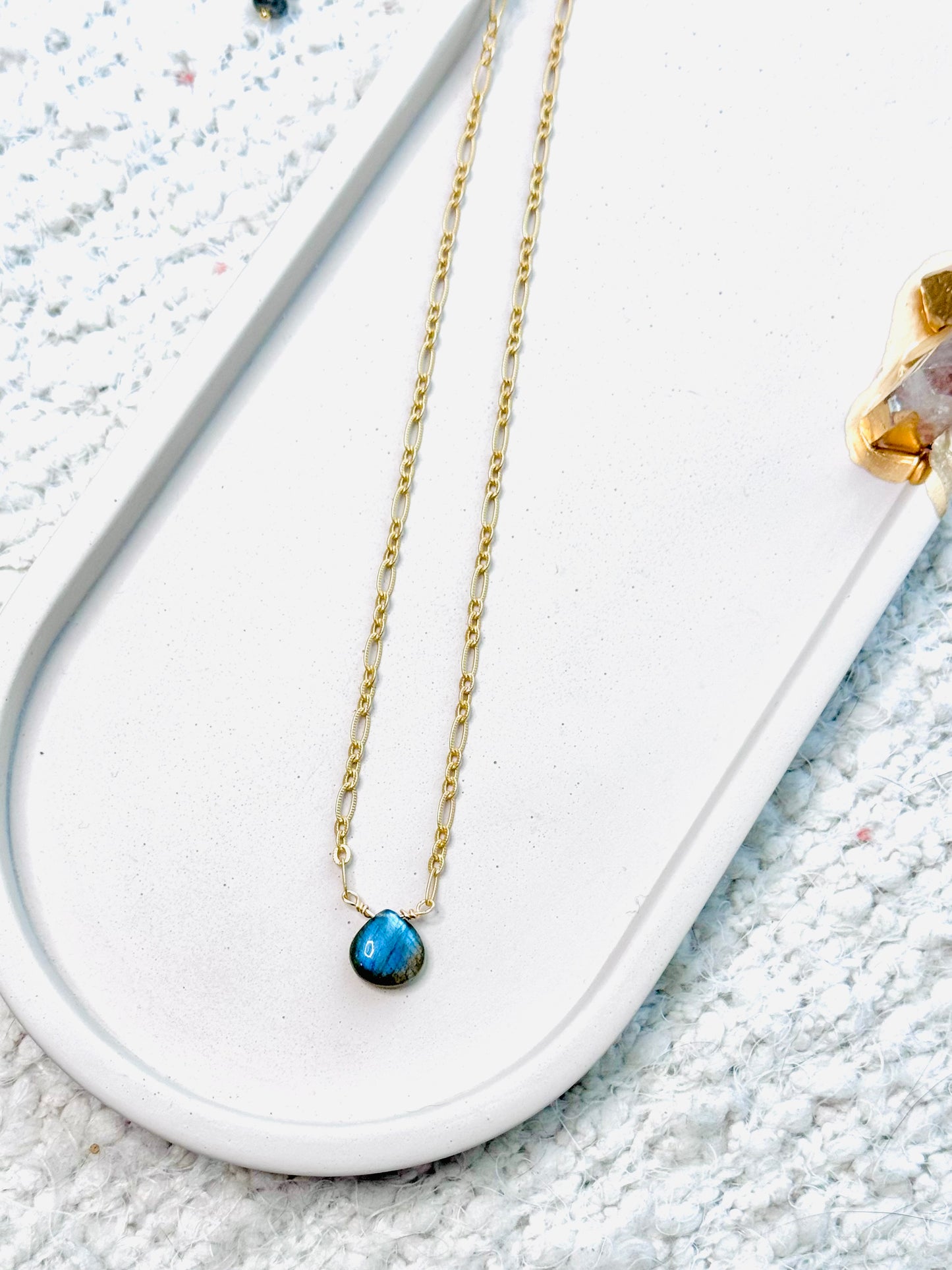 Labradorite + Matte Gold Pendant Necklace