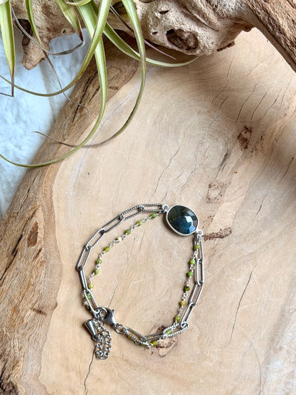 Labradorite + Green Opal Duet Bracelet in Stainless Steel