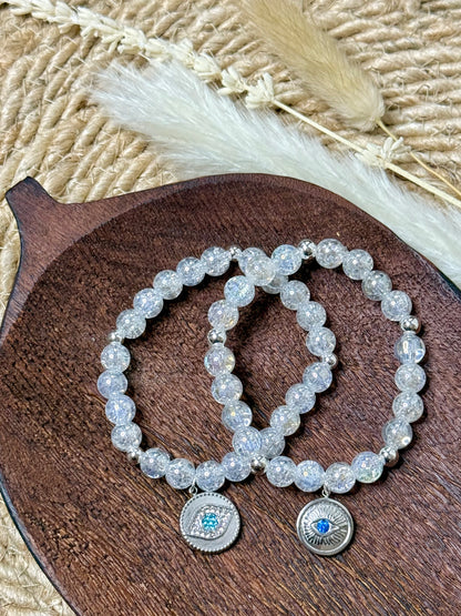 Cracked Aura Quartz + Silver Chunky Charm Band