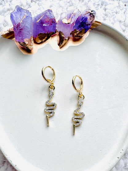 Gold + Crystal Snake Huggie Earrings