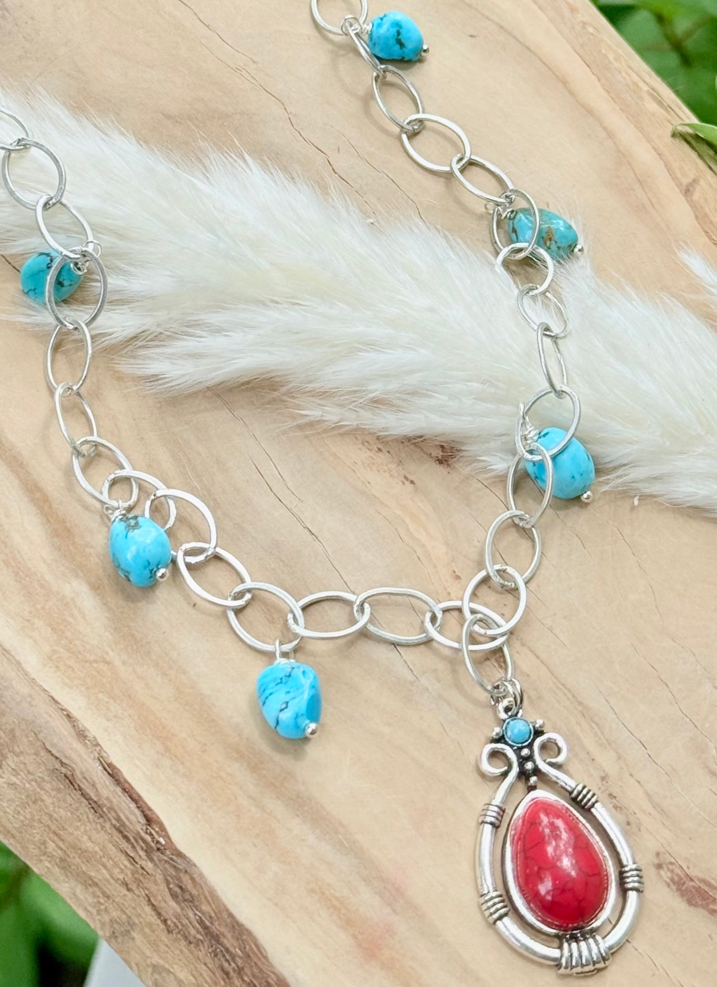Howlite + Sleeping Beauty Turquoise Antique Silver Necklace