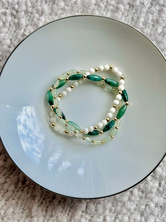 Green + White in Gold (3-stack)