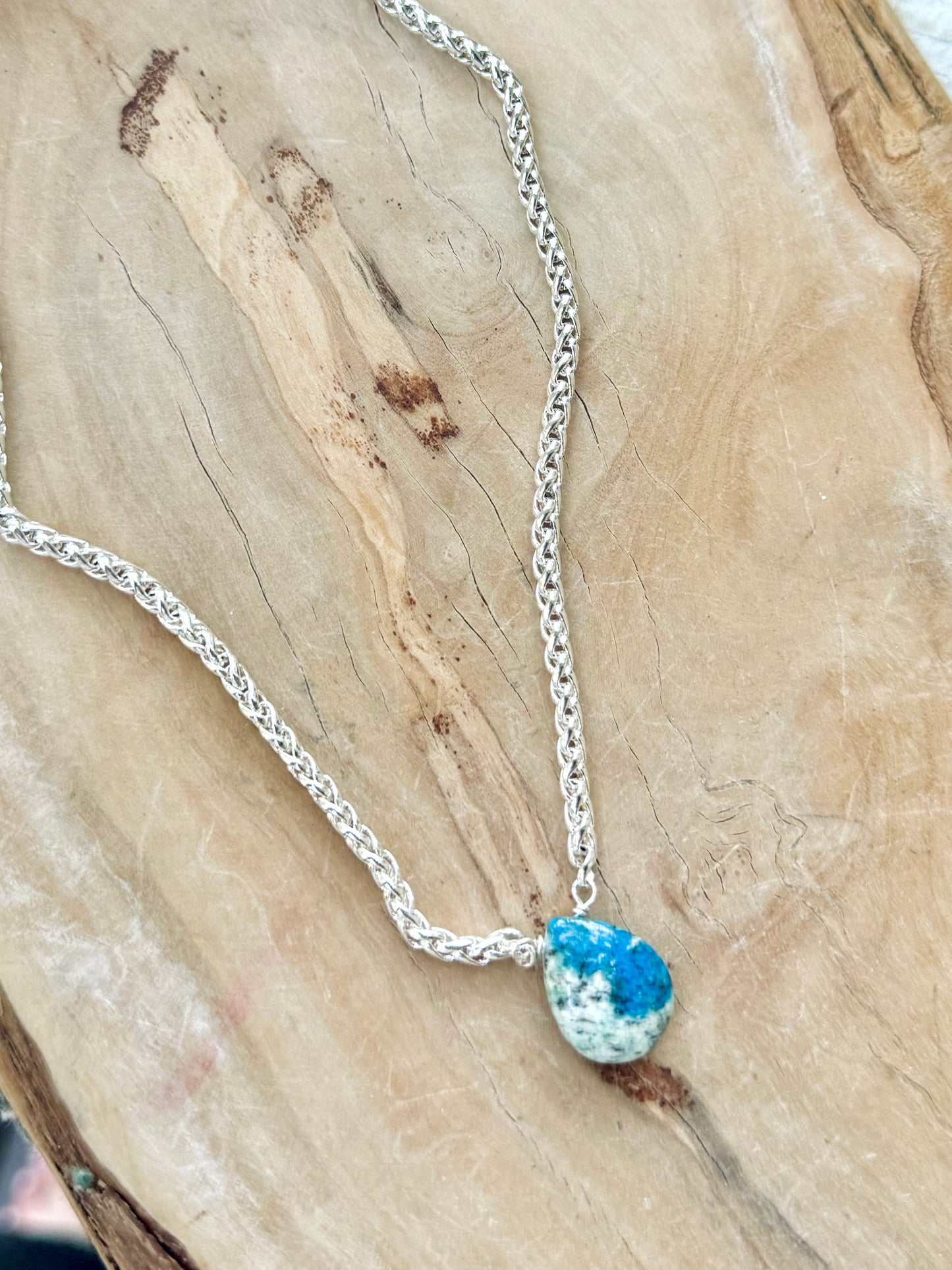 K2 Azurite Granite + Silver Pendant Necklace