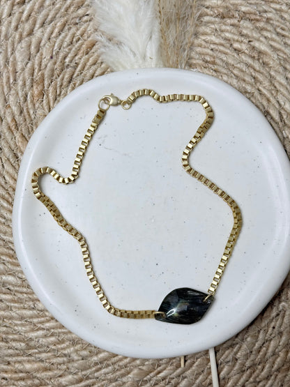 Labradorite + Matte Gold Box Link Necklace