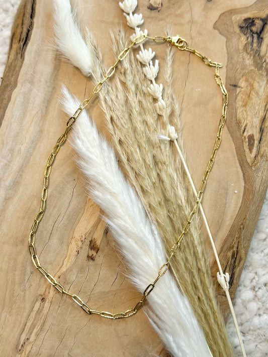 Waterproof Gold Textured Paperclip Necklace