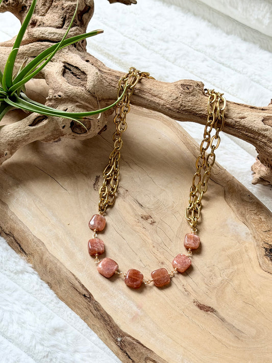 Sunstone + Gold Necklace