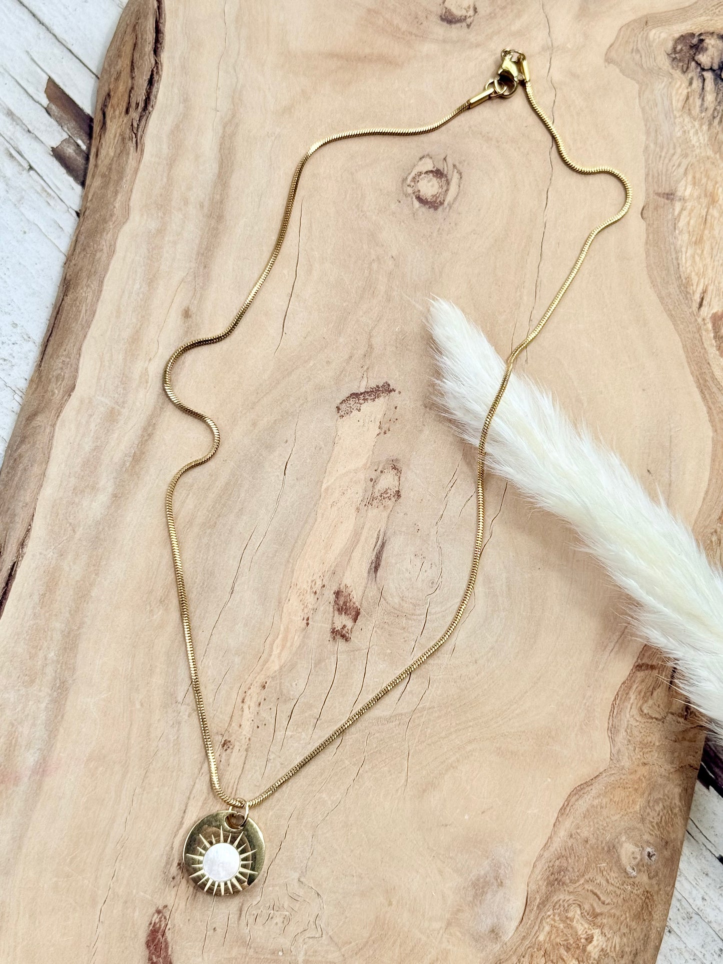 Mother of Pearl + Gold Sun Pendant Necklace