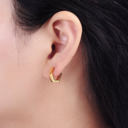 Stainless Steel Hexagon Huggie Earrings