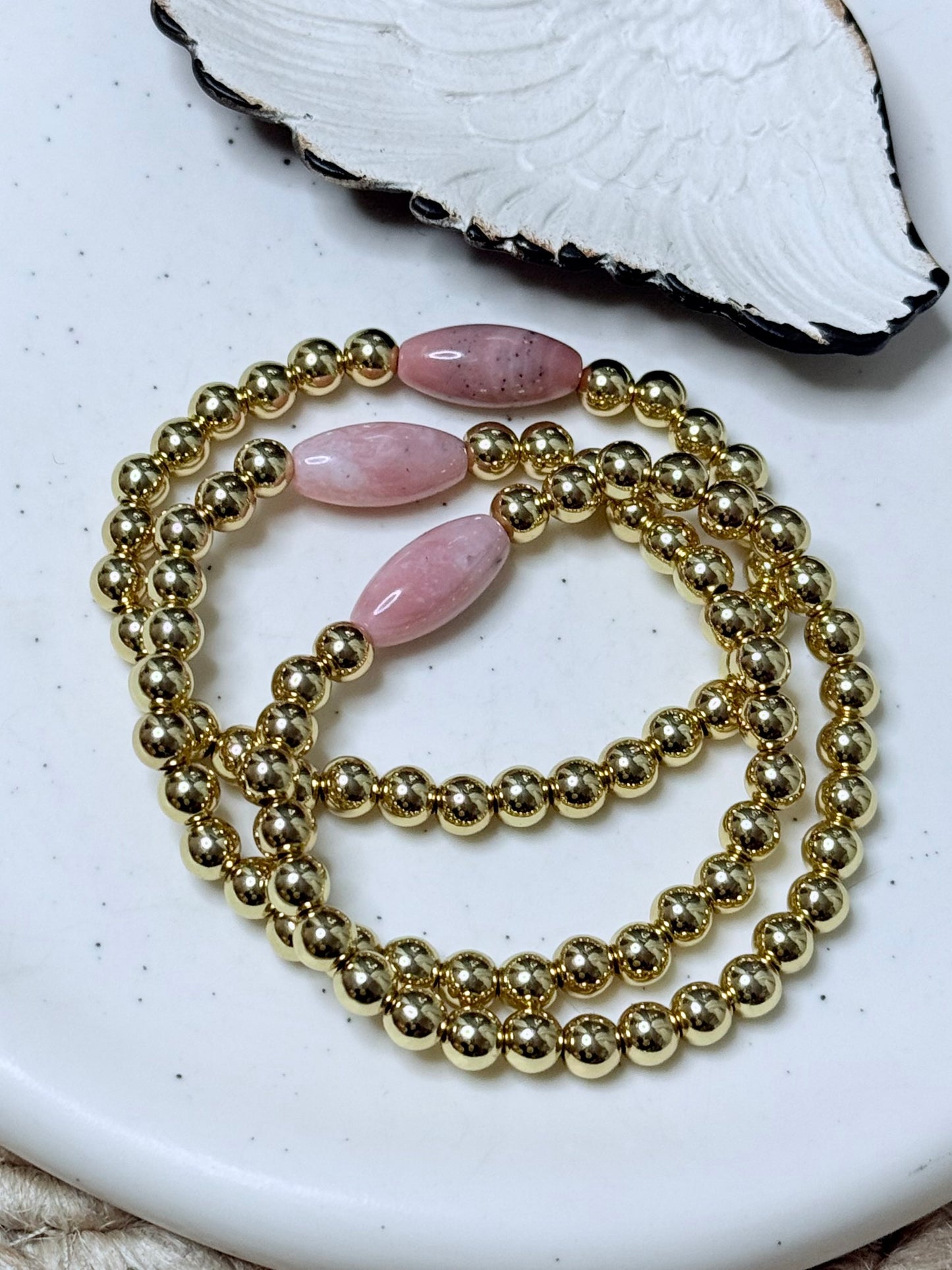 Pink Opal + Gold Beaded Bracelet