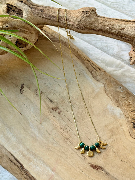 Malachite + Gold Moon Phases Necklace
