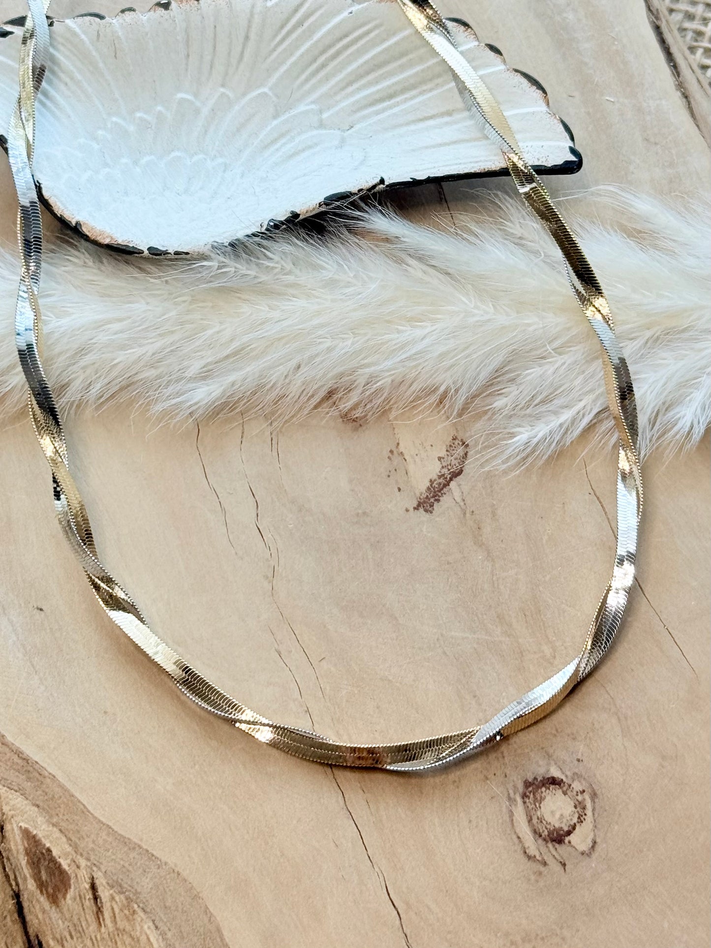 Gold + Silver Herringbone Choker Necklace