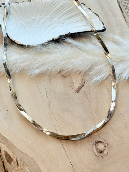 Gold + Silver Herringbone Choker Necklace