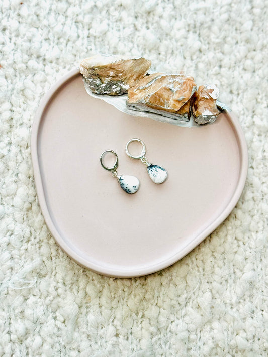 Dendritic Opal + Silver Huggie Earrings