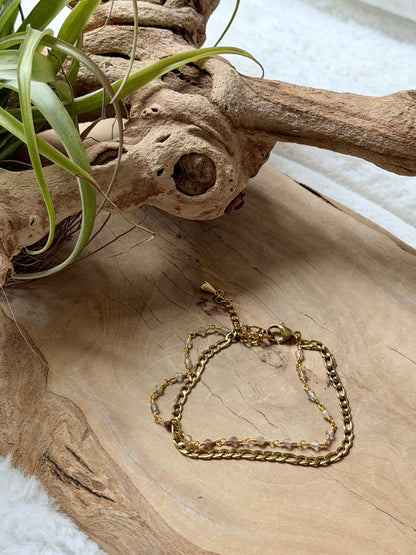 Red Rutile Quartz + Gold Stainless Steel Duet Bracelet