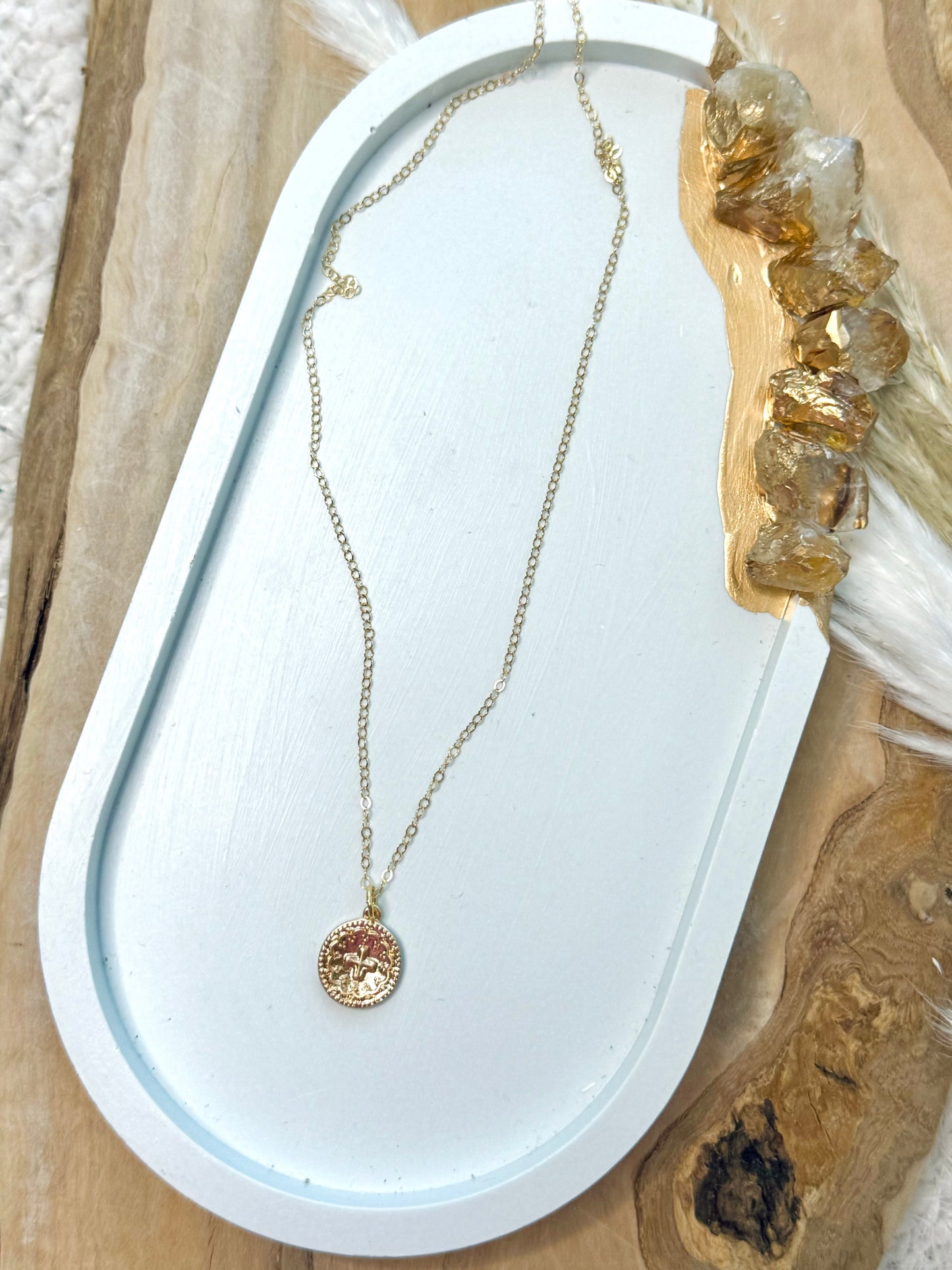 Gold Cross + Coin Necklace