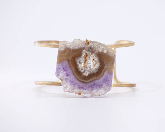 Wire Wrapped Amethyst Druzy and Brass Cuff Bracelet
