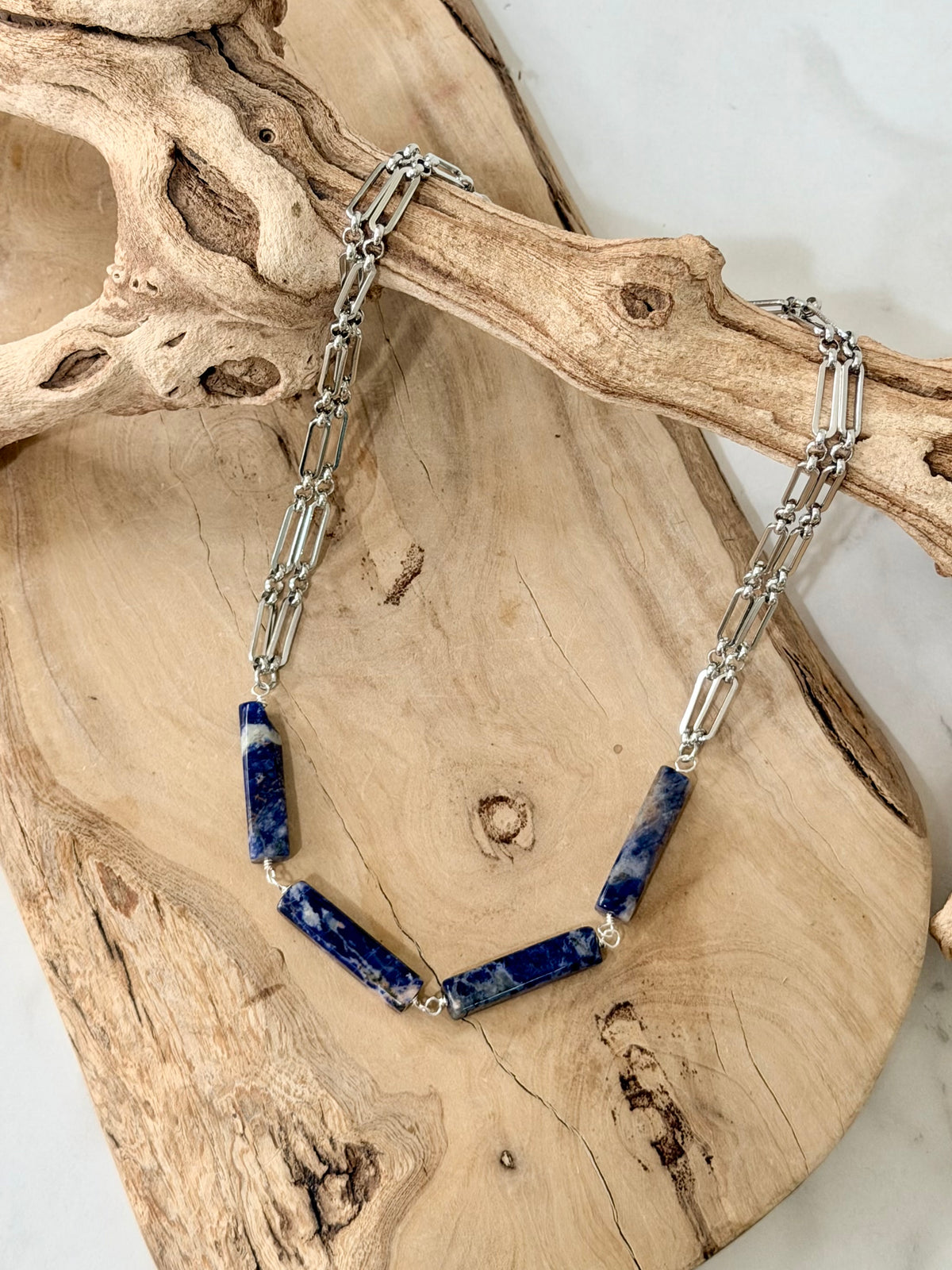 Orange Sodalite + Silver Necklace