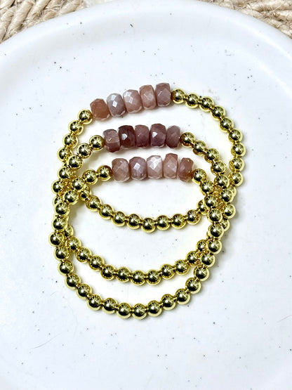 Chocolate Moonstone + Gold Beaded Bracelet