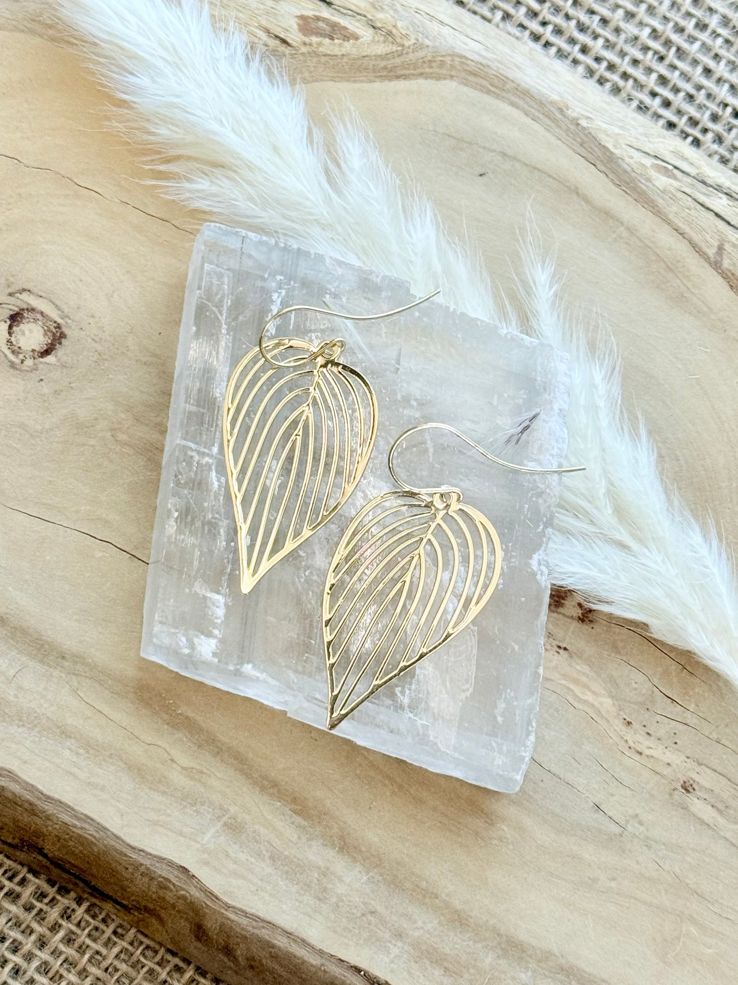 Gold Heart-Shaped Leaf Earrings