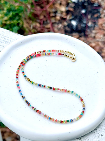 Bright Rainbow Ethiopian Opal + Gold Necklace