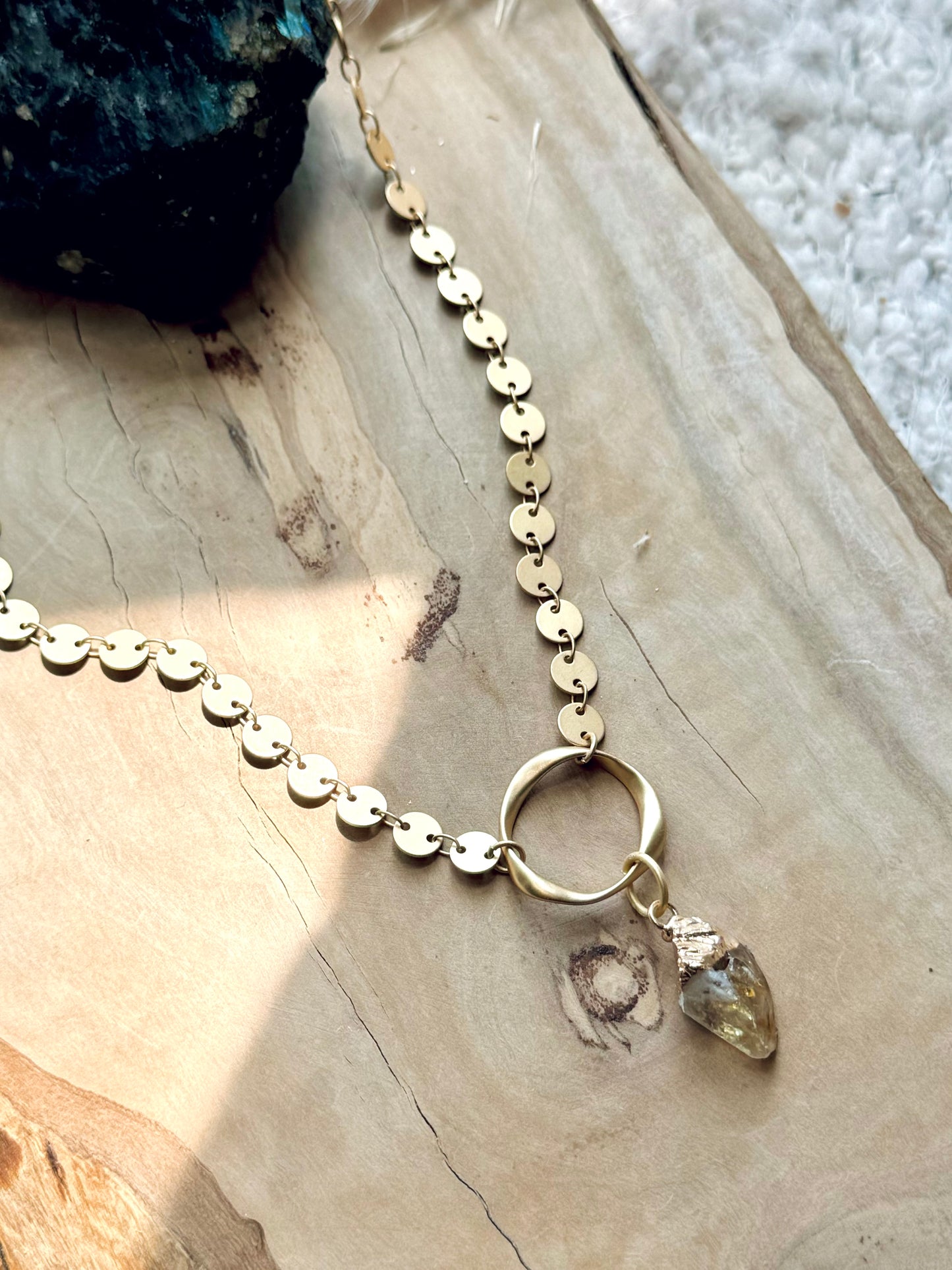 Citrine + Matte Gold Eternity Necklace