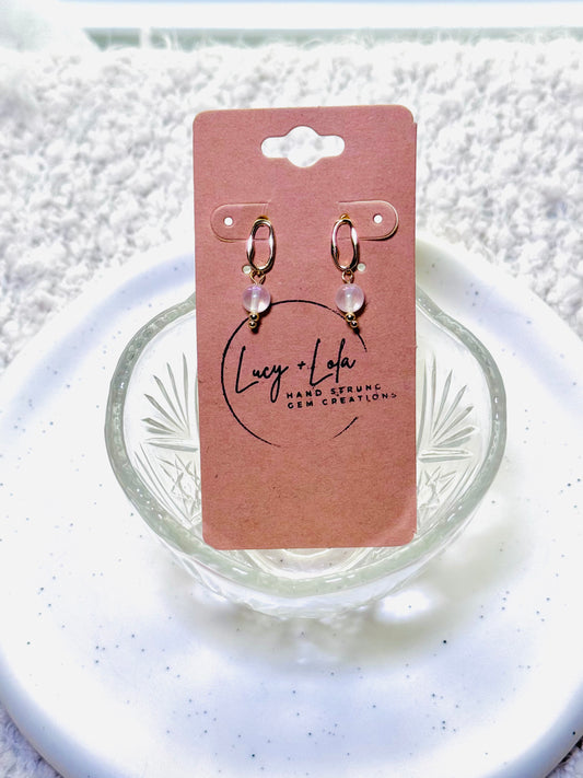 Mystic Rose Quartz + Gold Petite Earrings