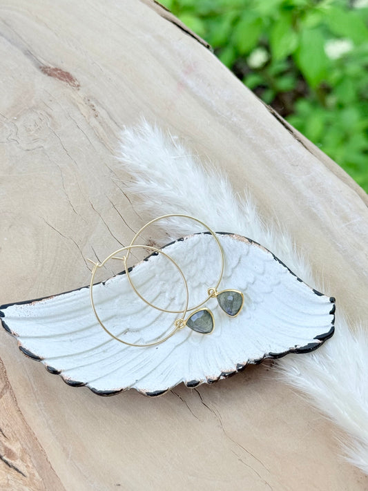 Labradorite + Matte Gold Hoop Earrings