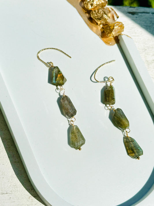 Labradorite + Gold Drop Earrings